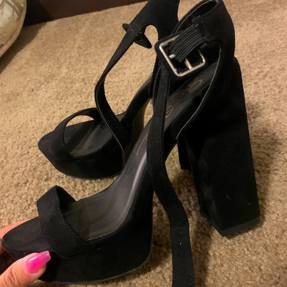 Velvet platform heels